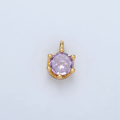 24K Gold Filled Clear, Purple, Green, Pink, Peach, Red, Olive Mini Round CZ Charm | AC132 - AC135