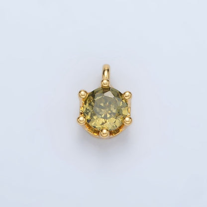 24K Gold Filled Clear, Purple, Green, Pink, Peach, Red, Olive Mini Round CZ Charm | AC132 - AC135