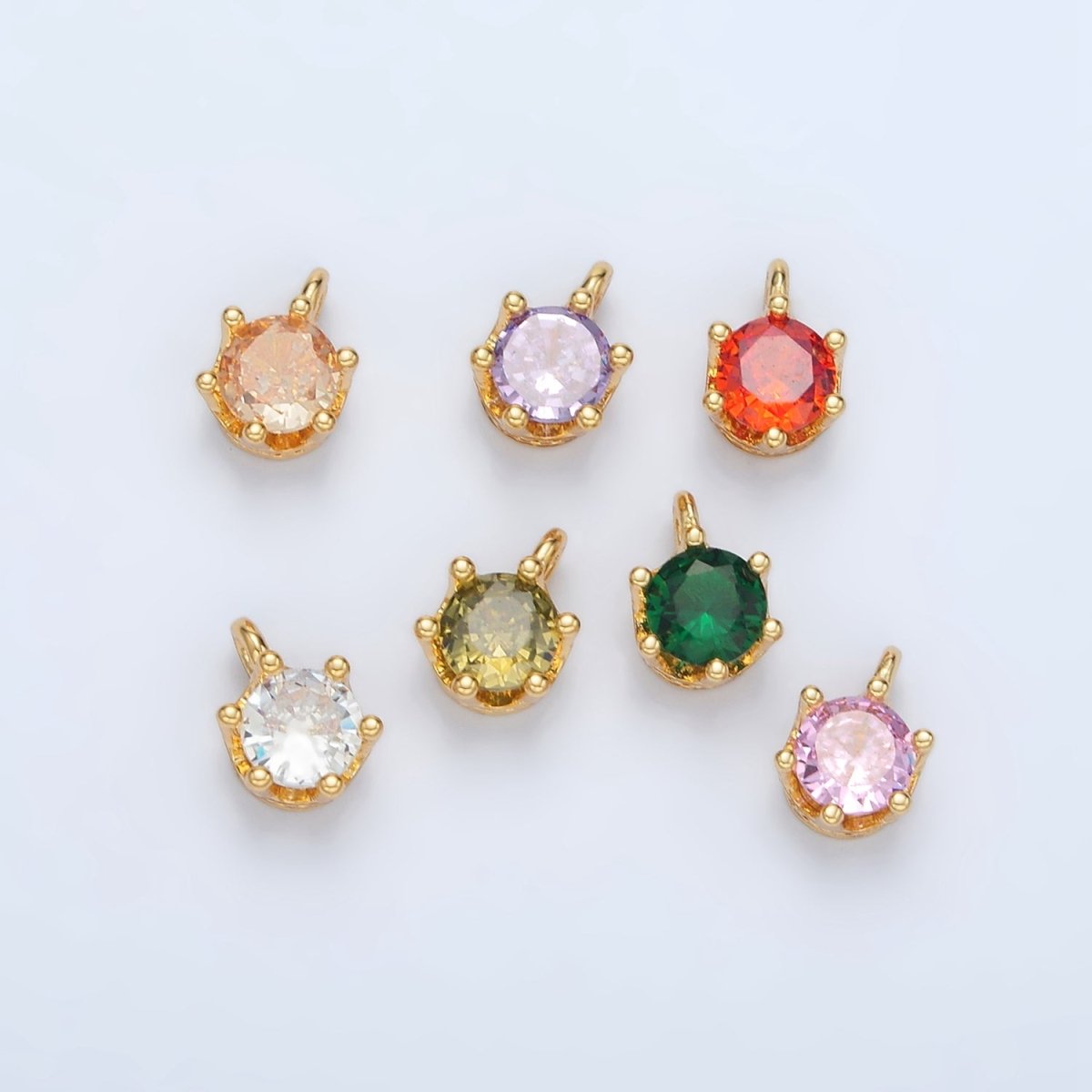 24K Gold Filled Clear, Purple, Green, Pink, Peach, Red, Olive Mini Round CZ Charm | AC132 - AC135