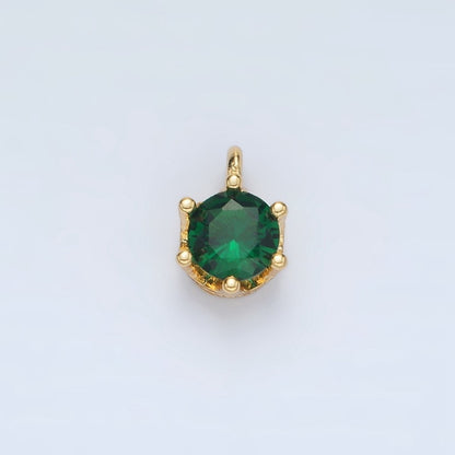 24K Gold Filled Clear, Purple, Green, Pink, Peach, Red, Olive Mini Round CZ Charm | AC132 - AC135