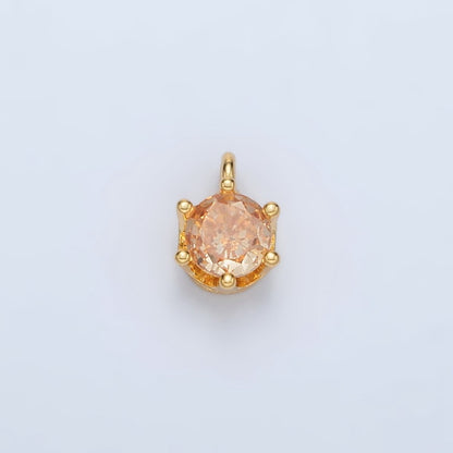 24K Gold Filled Clear, Purple, Green, Pink, Peach, Red, Olive Mini Round CZ Charm | AC132 - AC135