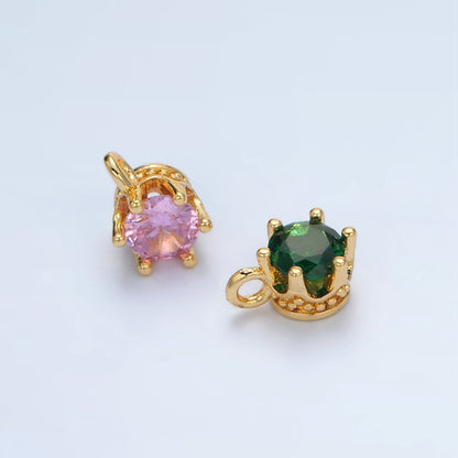 24K Gold Filled Clear, Purple, Green, Pink, Peach, Red, Olive Mini Round CZ Charm | AC132 - AC135