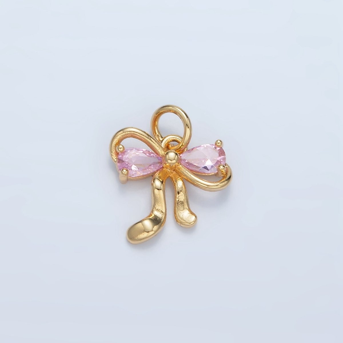 24K Gold Filled Clear, Purple, Peach, Pink CZ Ribbon Bow Charm | X563 X564