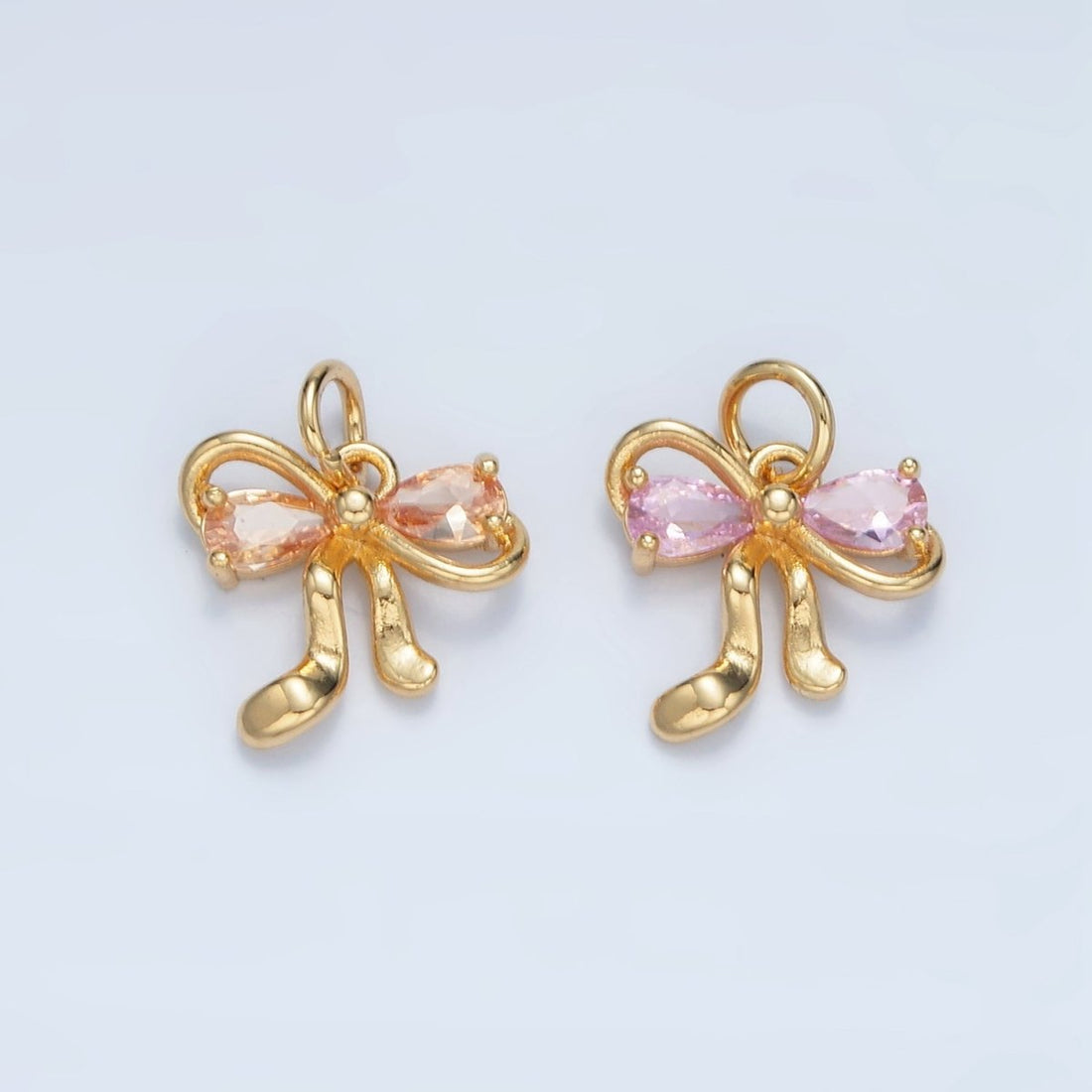 24K Gold Filled Clear, Purple, Peach, Pink CZ Ribbon Bow Charm | X563 X564