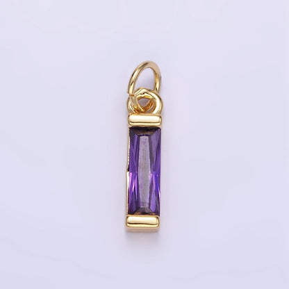 24K Gold Filled Clear, Purple, Peach, Red, Pink Baguette CZ Bar Charm | E358 - E360