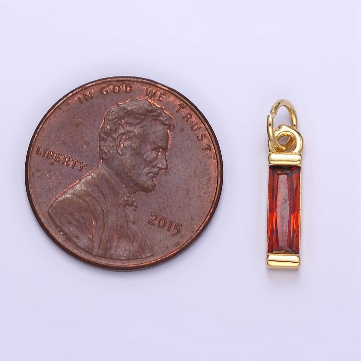 24K Gold Filled Clear, Purple, Peach, Red, Pink Baguette CZ Bar Charm | E358 - E360