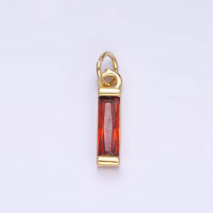 24K Gold Filled Clear, Purple, Peach, Red, Pink Baguette CZ Bar Charm | E358 - E360
