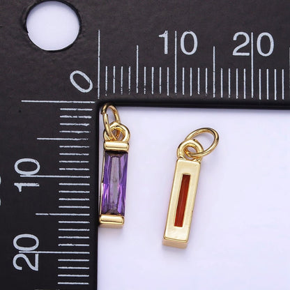 24K Gold Filled Clear, Purple, Peach, Red, Pink Baguette CZ Bar Charm | E358 - E360
