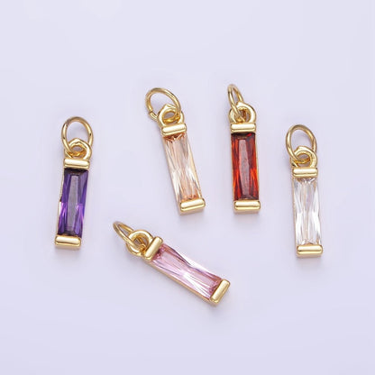 24K Gold Filled Clear, Purple, Peach, Red, Pink Baguette CZ Bar Charm | E358 - E360