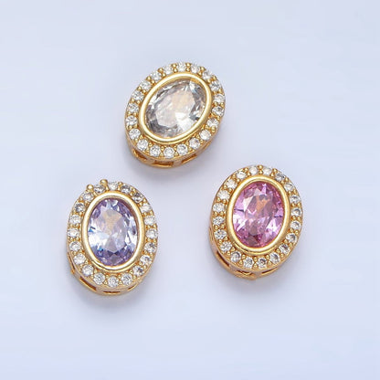24K Gold Filled Clear, Purple, Pink CZ Micro Paved Oval Bead | B169 B170