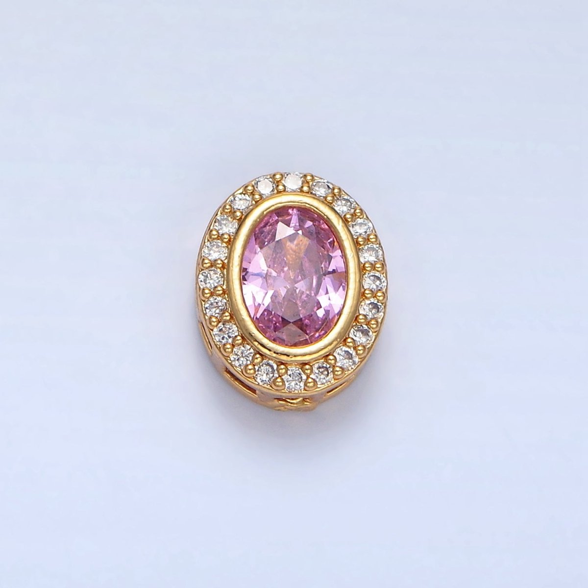 24K Gold Filled Clear, Purple, Pink CZ Micro Paved Oval Bead | B169 B170