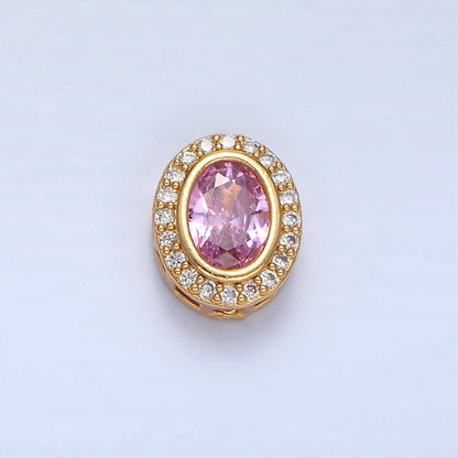 24K Gold Filled Clear, Purple, Pink CZ Micro Paved Oval Bead | B169 B170