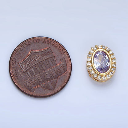 24K Gold Filled Clear, Purple, Pink CZ Micro Paved Oval Bead | B169 B170