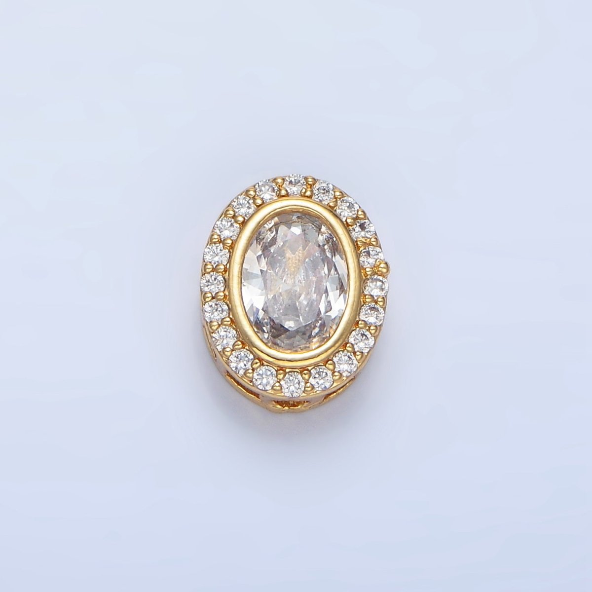24K Gold Filled Clear, Purple, Pink CZ Micro Paved Oval Bead | B169 B170