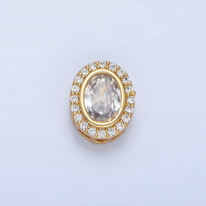 24K Gold Filled Clear, Purple, Pink CZ Micro Paved Oval Bead | B169 B170
