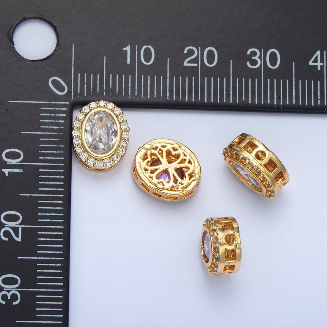 24K Gold Filled Clear, Purple, Pink CZ Micro Paved Oval Bead | B169 B170