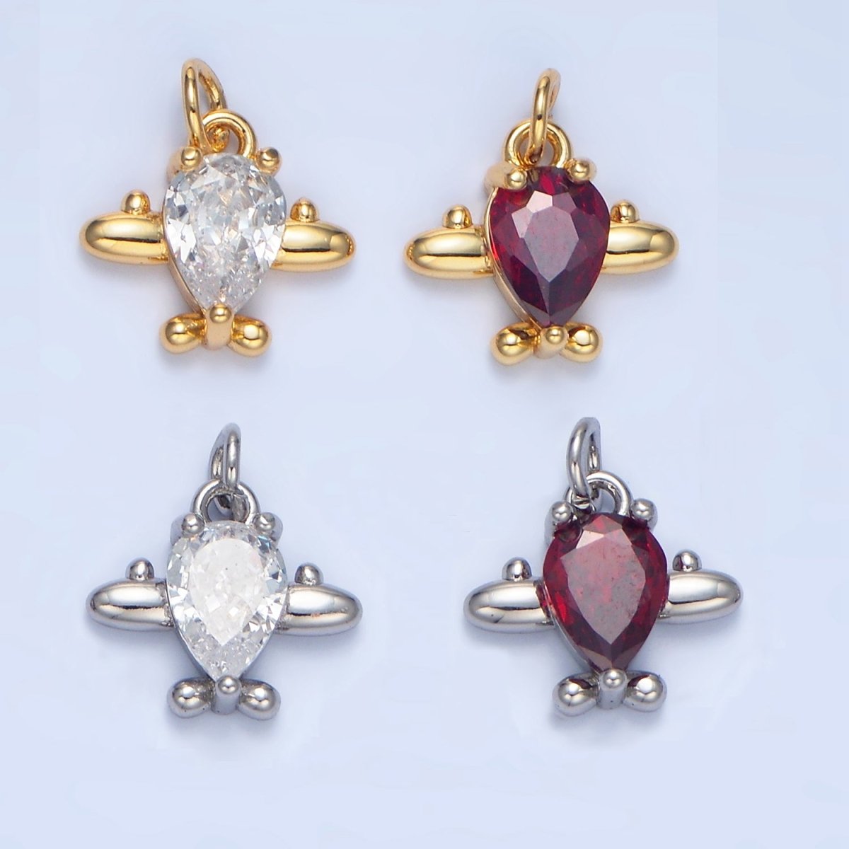 24K Gold Filled Clear, Red CZ Airplane Charm in Gold &amp; Silver | X929 X930
