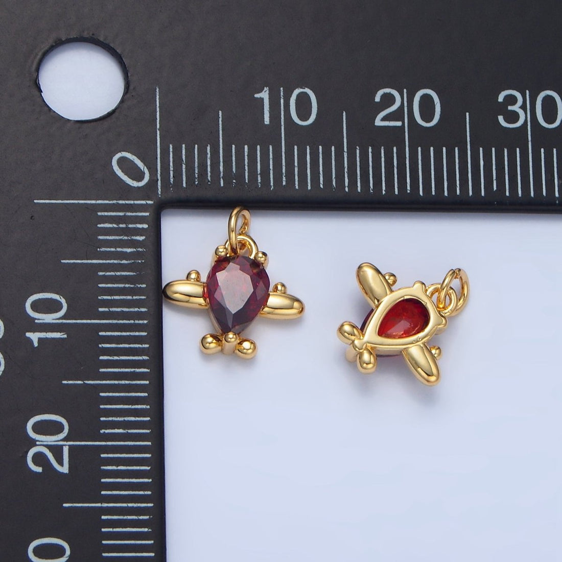 24K Gold Filled Clear, Red CZ Airplane Charm in Gold &amp; Silver | X929 X930