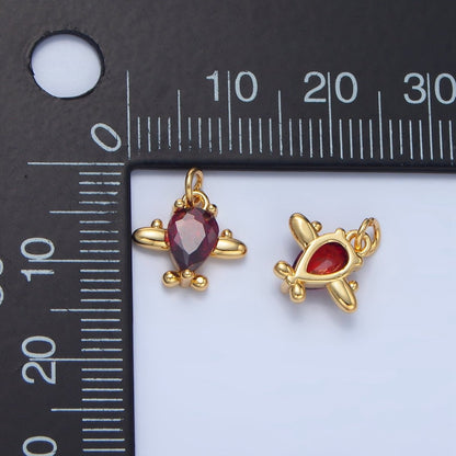 24K Gold Filled Clear, Red CZ Airplane Charm in Gold &amp; Silver | X929 X930