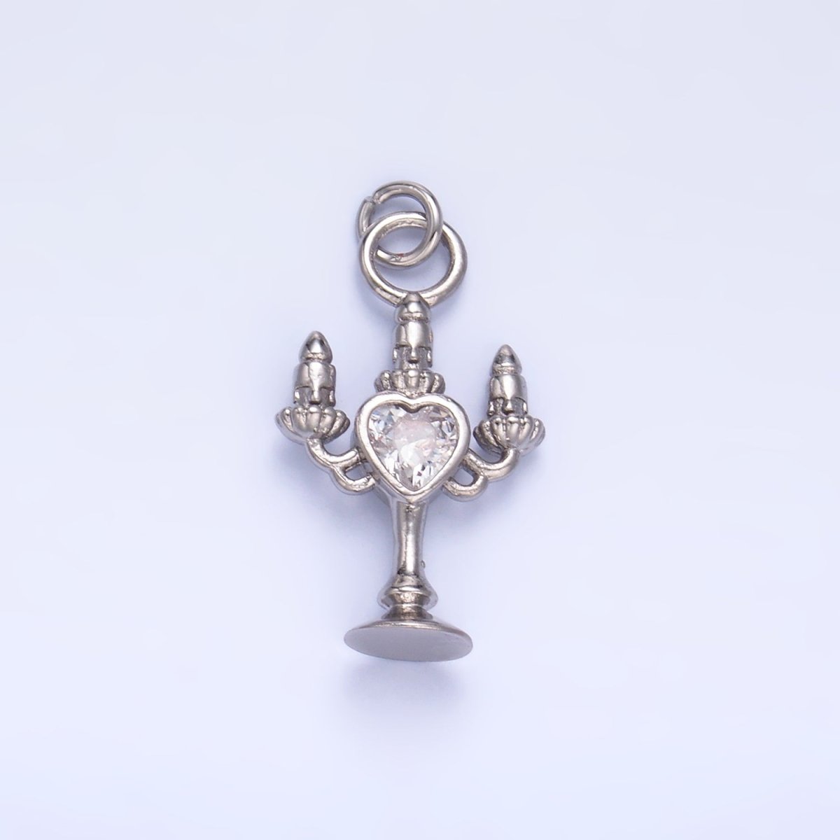 24K Gold Filled Clear, Red CZ Heart Candle Candelabrum Charm in Gold &amp; Silver | W339 W790