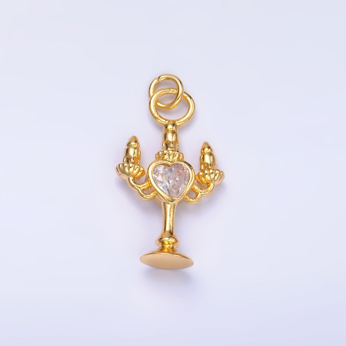 24K Gold Filled Clear, Red CZ Heart Candle Candelabrum Charm in Gold &amp; Silver | W339 W790