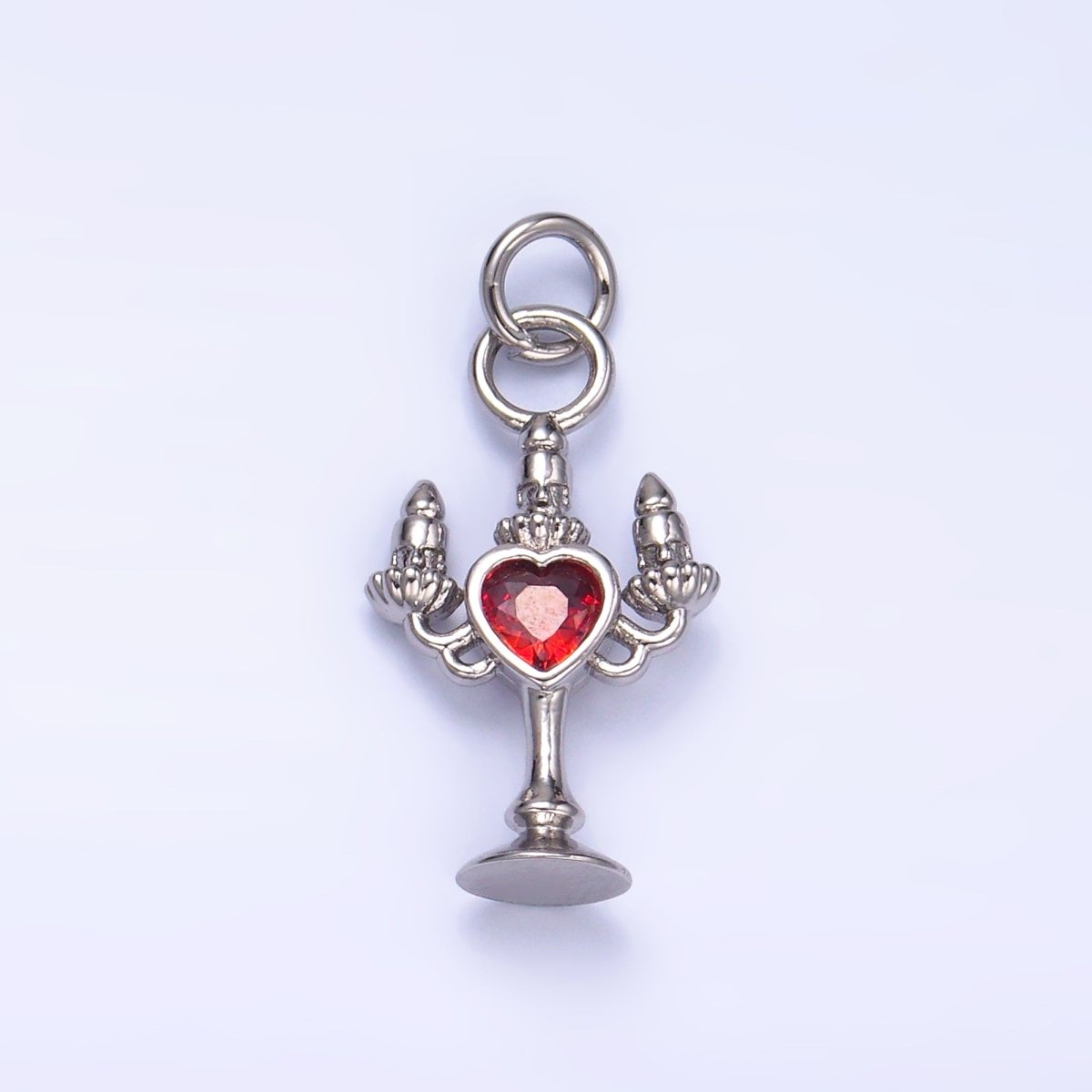 24K Gold Filled Clear, Red CZ Heart Candle Candelabrum Charm in Gold &amp; Silver | W339 W790