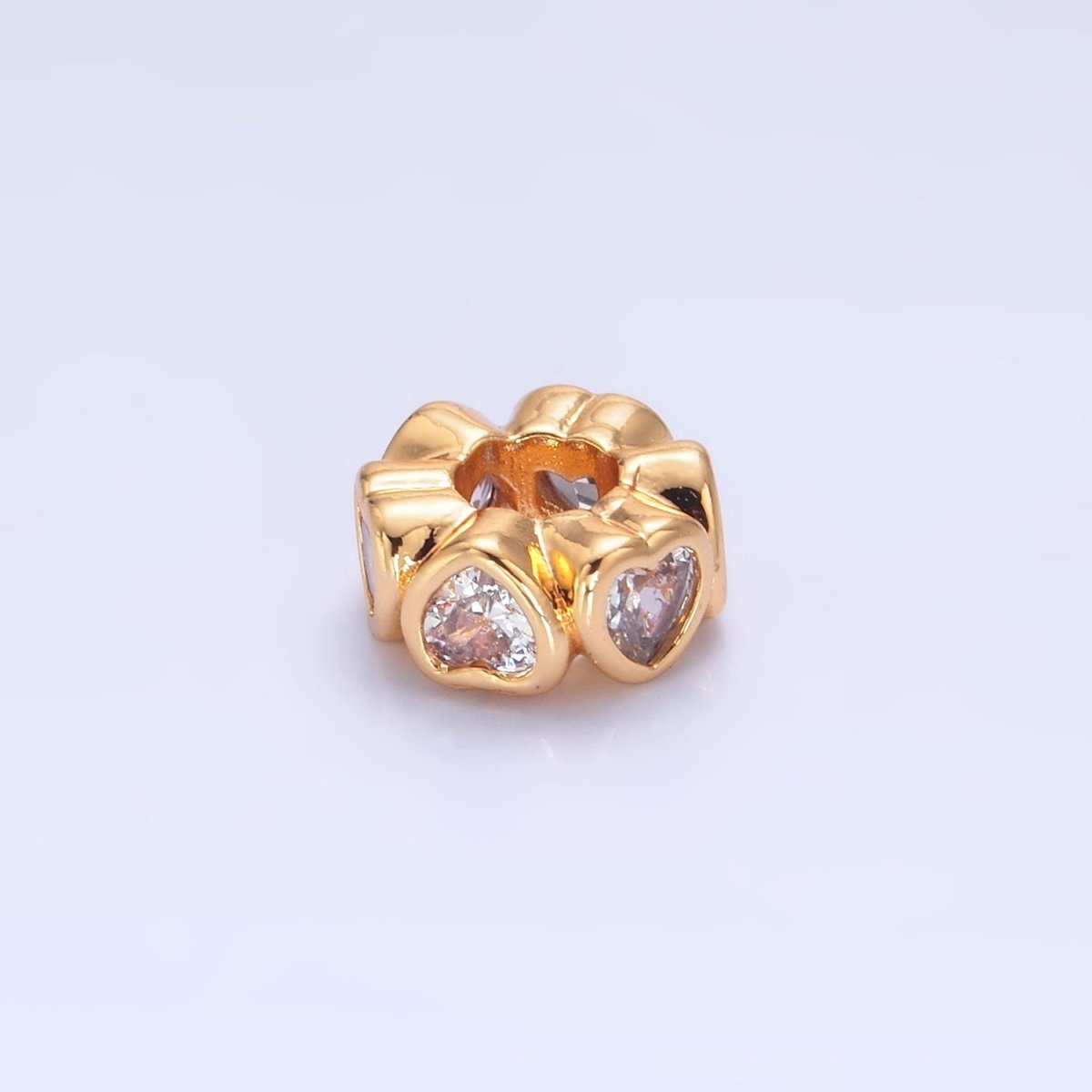 24K Gold Filled Clear, Red, Green, Pink CZ Heart Rhondelle Bead | B139 B140