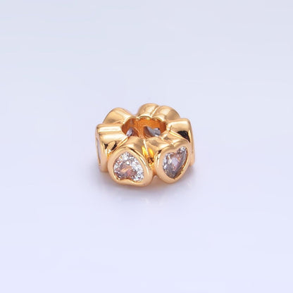 24K Gold Filled Clear, Red, Green, Pink CZ Heart Rhondelle Bead | B139 B140