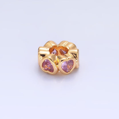 24K Gold Filled Clear, Red, Green, Pink CZ Heart Rhondelle Bead | B139 B140