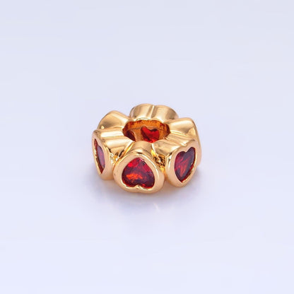 24K Gold Filled Clear, Red, Green, Pink CZ Heart Rhondelle Bead | B139 B140