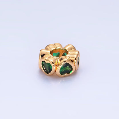 24K Gold Filled Clear, Red, Green, Pink CZ Heart Rhondelle Bead | B139 B140