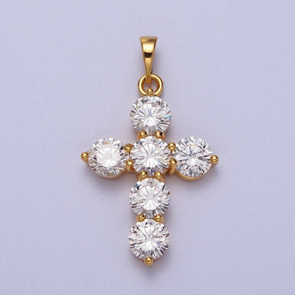 24K Gold Filled Clear Religious Cross Pendant H-291