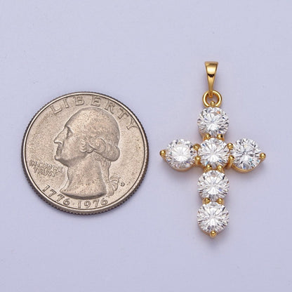 24K Gold Filled Clear Religious Cross Pendant H-291