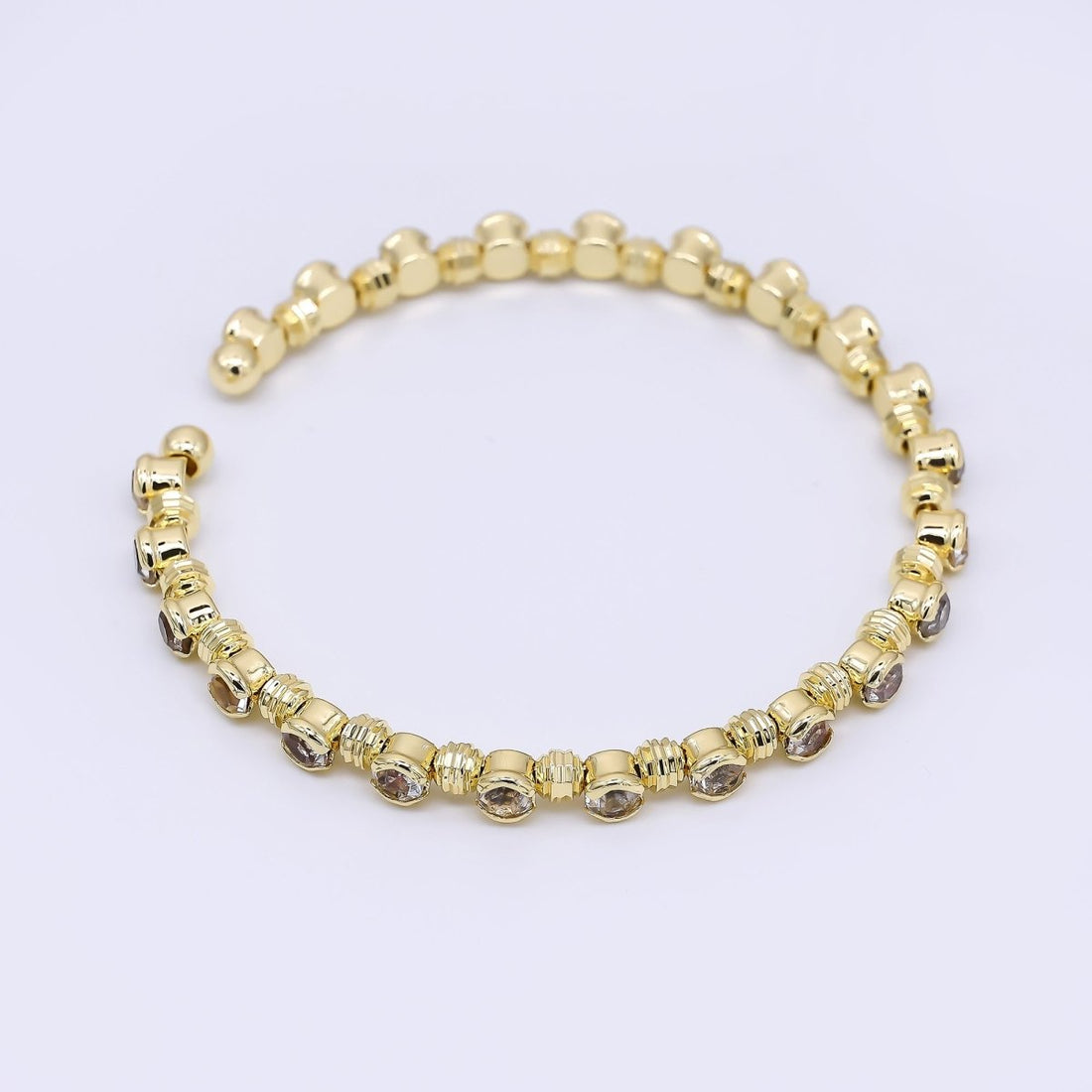24K Gold Filled Clear Round CZ Bubble Geometric Bezel Cuff Bracelet | WA-03327