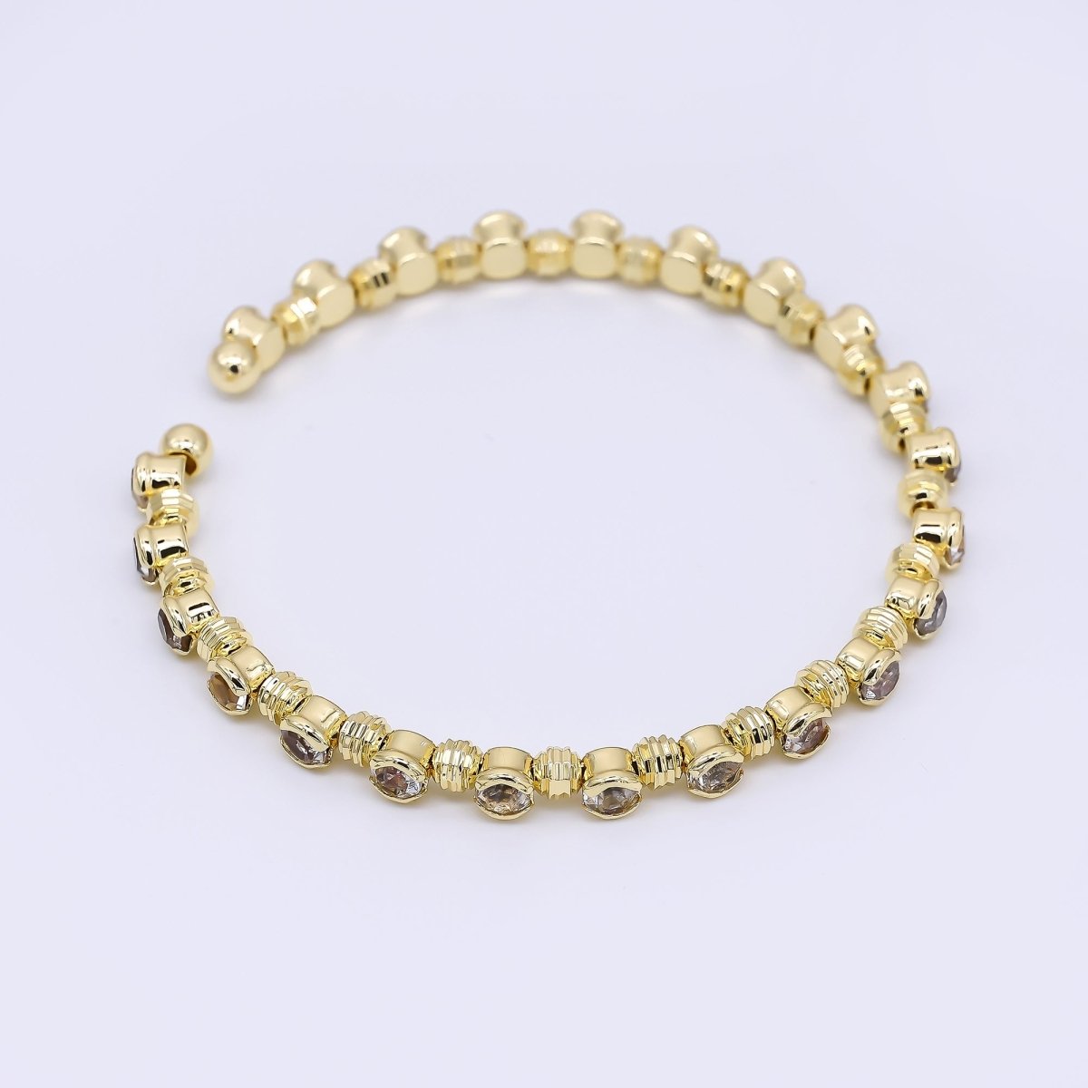 24K Gold Filled Clear Round CZ Bubble Geometric Bezel Cuff Bracelet | WA-03327