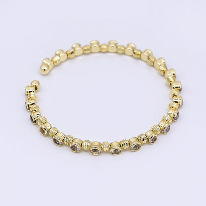 24K Gold Filled Clear Round CZ Bubble Geometric Bezel Cuff Bracelet | WA-03327