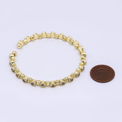 24K Gold Filled Clear Round CZ Bubble Geometric Bezel Cuff Bracelet | WA-03327
