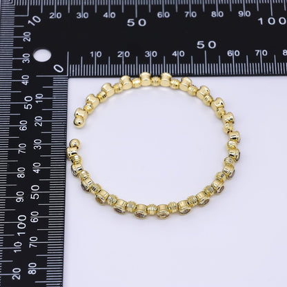 24K Gold Filled Clear Round CZ Bubble Geometric Bezel Cuff Bracelet | WA-03327