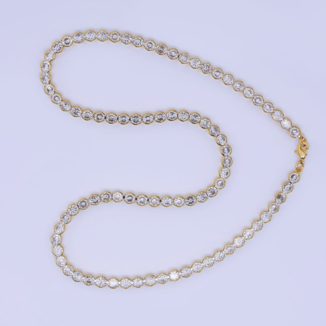 Clear Round Bezel Cubic Zirconia Tennis 16.5 inch Gold Filled CZ Necklace | WA-3768