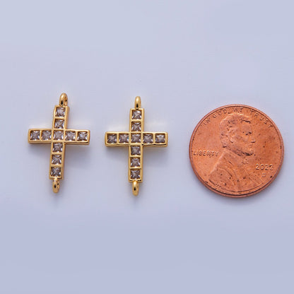 24K Gold Filled Clear Square Baguette CZ Religious Cross Connector | Y030