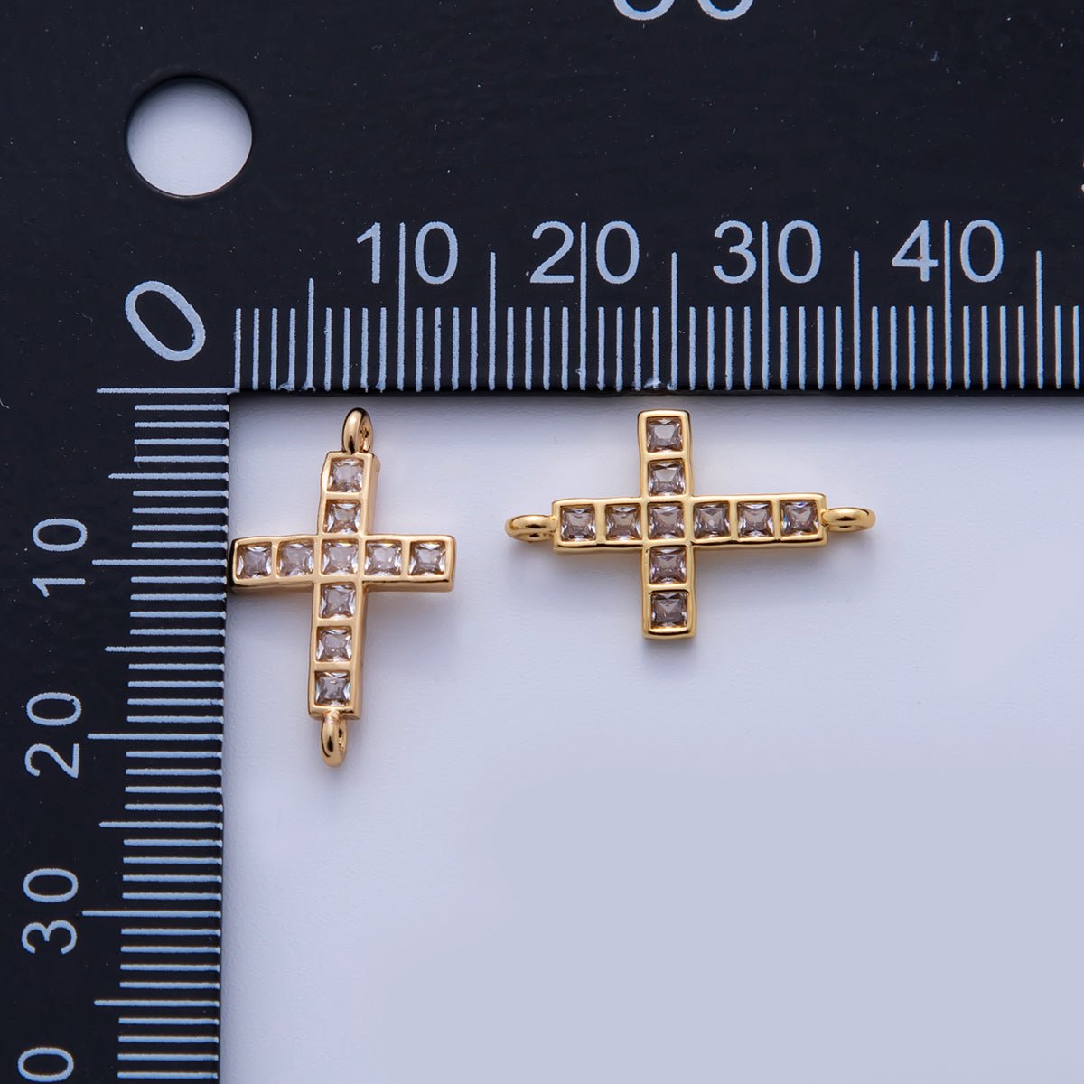 24K Gold Filled Clear Square Baguette CZ Religious Cross Connector | Y030