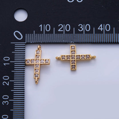 24K Gold Filled Clear Square Baguette CZ Religious Cross Connector | Y030