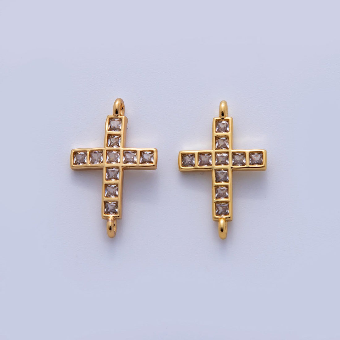 24K Gold Filled Clear Square Baguette CZ Religious Cross Connector | Y030