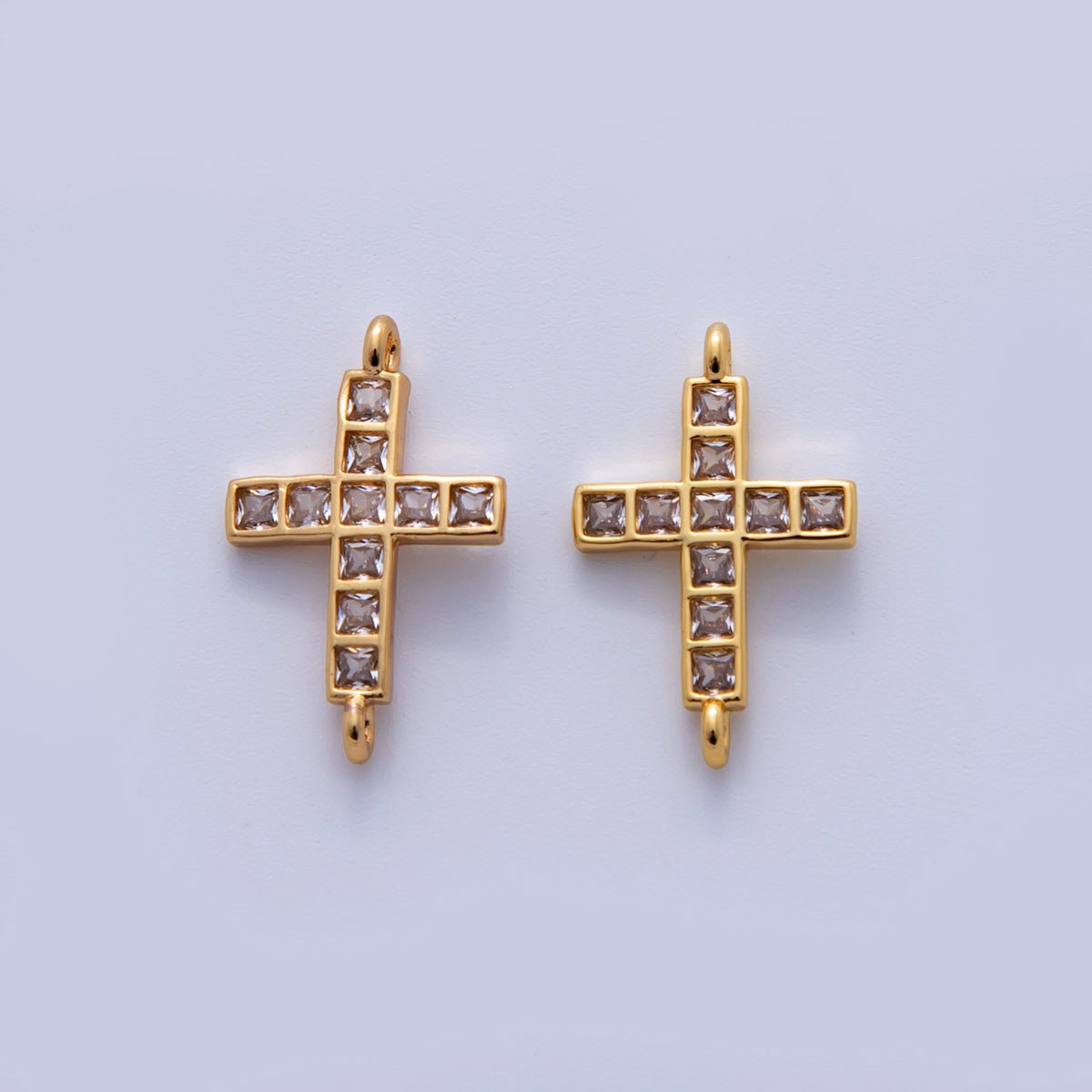 24K Gold Filled Clear Square Baguette CZ Religious Cross Connector | Y030