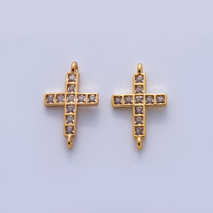 24K Gold Filled Clear Square Baguette CZ Religious Cross Connector | Y030