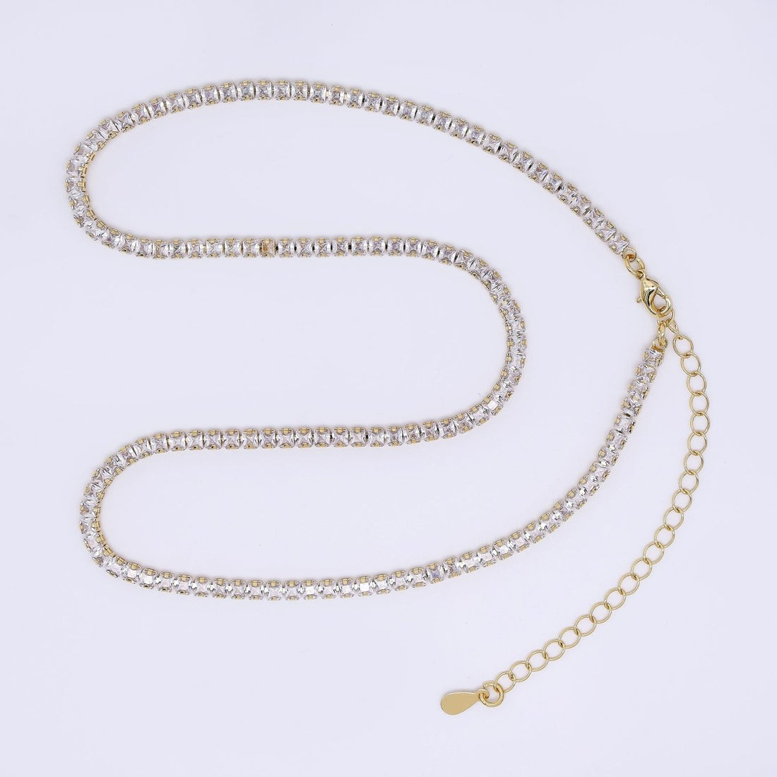 Clear Square CZ with Lobster Clasp Tennis Gold Filled CZ Necklace 16 Inch + Extender | WA-3330