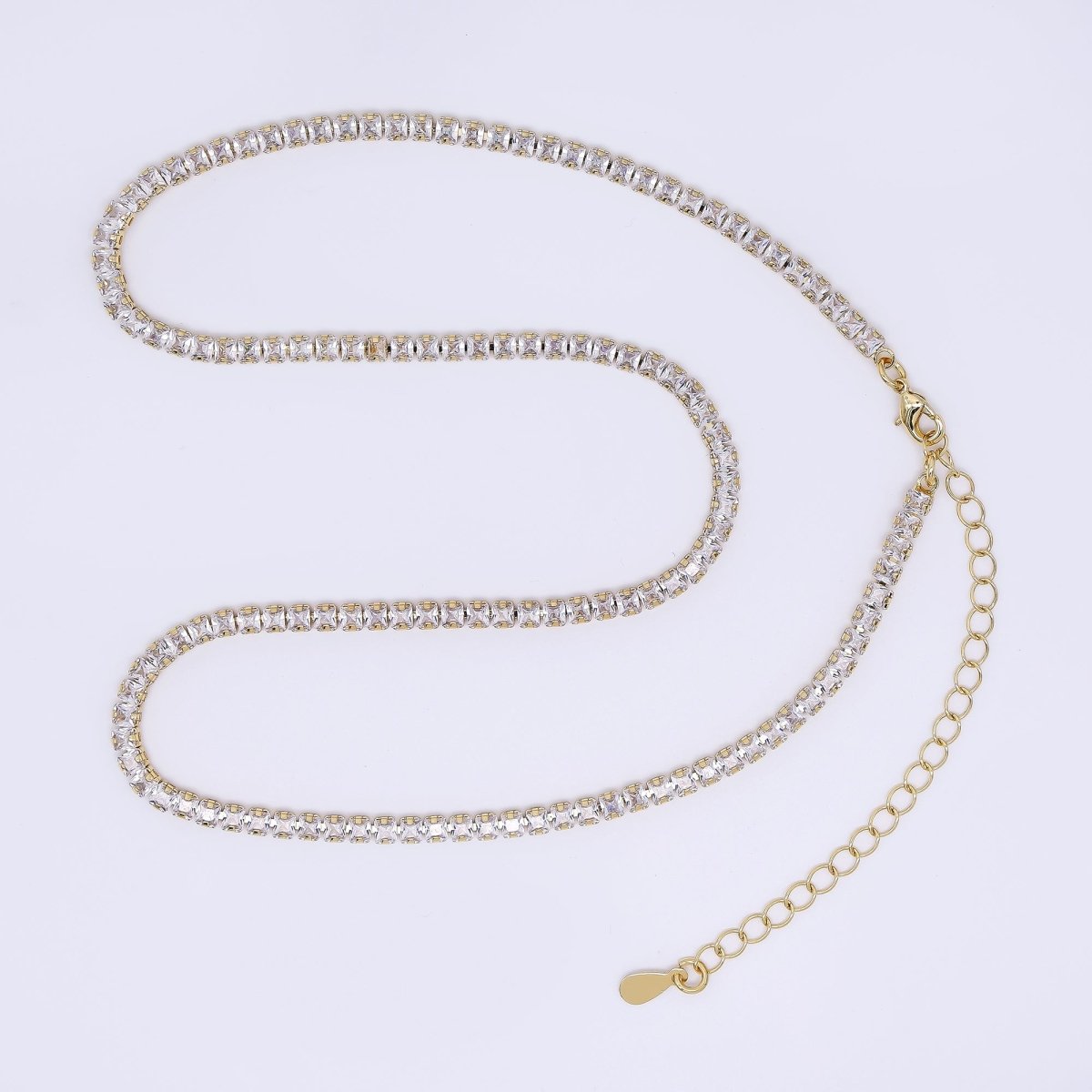Clear Square CZ with Lobster Clasp Tennis Gold Filled CZ Necklace 16 Inch + Extender | WA-3330