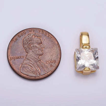 24K Gold Filled Clear Square CZ Solitaire Pendant | N1941