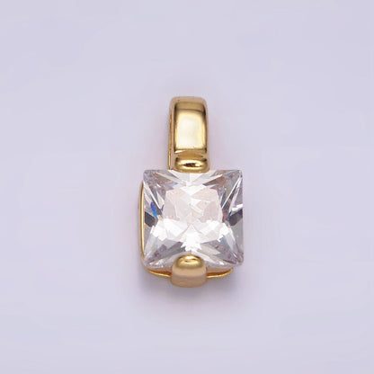 24K Gold Filled Clear Square CZ Solitaire Pendant | N1941
