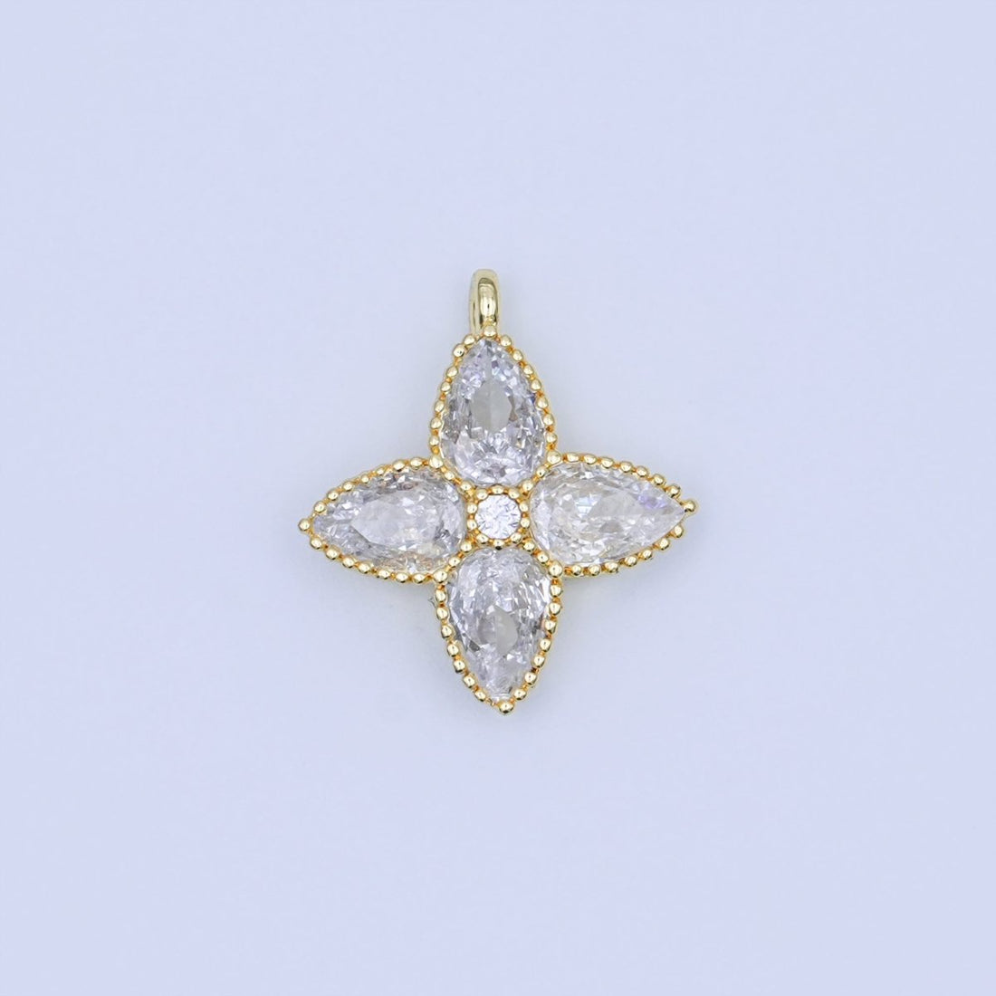 24K Gold Filled Clear Teardrop CZ Flower Charm | AJ293